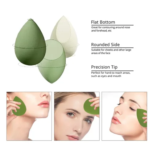 Vista 3 de Makeup Sponges Set - Beauty sponges Blending Blenders with 1 Holder and Egg Case, Flawless for Cream, Powder and Liquid (Green, 4Pcs+1Holder+ case)