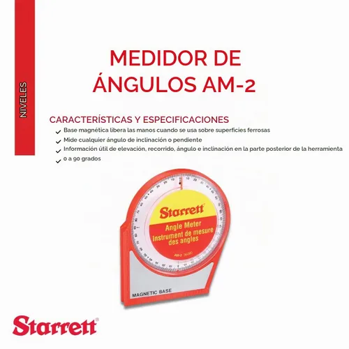 Vista 2 de Medidor de ángulo Starrett con base magnética, rango de 0 a 90 grados, 4 cuadrantes