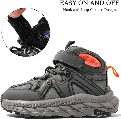 Vista 4 de Zapatos de senderismo para niños, antideslizantes, fáciles de poner, cómodos zapatos para caminar para invierno, niñas y niños pequeños y grandes