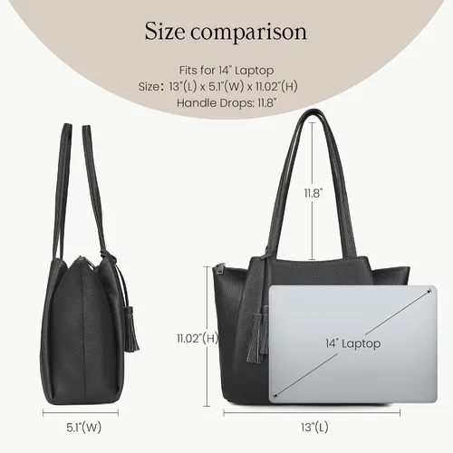 Vista 5 de befen Bolso de hombro para mujer de cuero genuino, bolsos para portátil con compartimentos, bolsos de mano