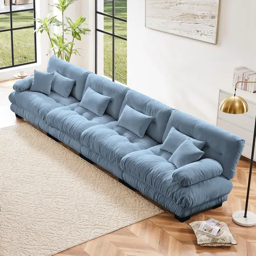 Vista 52 de Otomana beige para sofá modular modular, sofá individual, asiento otomano para sofá modular convertible, sofás de terciopelo para sala de estar