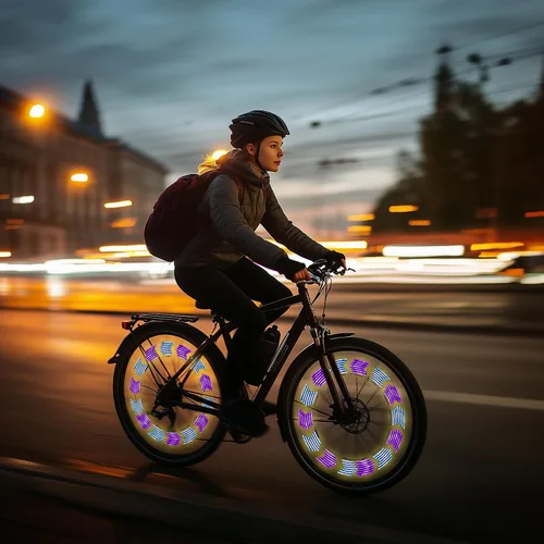 Vista 2 de Luz de radios LED para bicicleta, 30 patrones de color, conmutación automática de patrones, fácil montaje en rueda