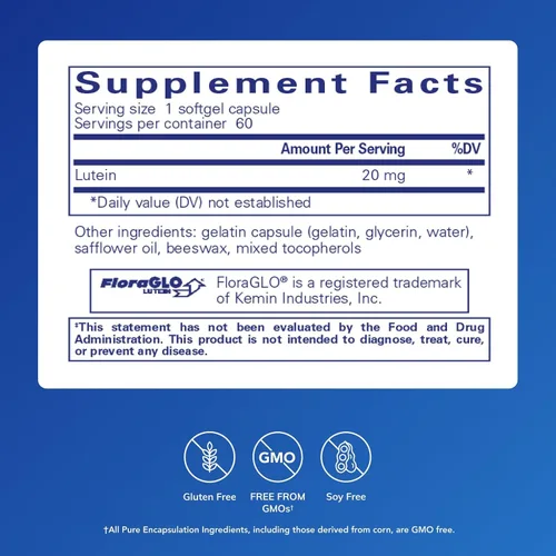 Vista 2 de Pure Encapsulations Luteína 20 mg Soporte antioxidante hipoalergénico para una función visual saludable* 60 cápsulas de cápsula blanda