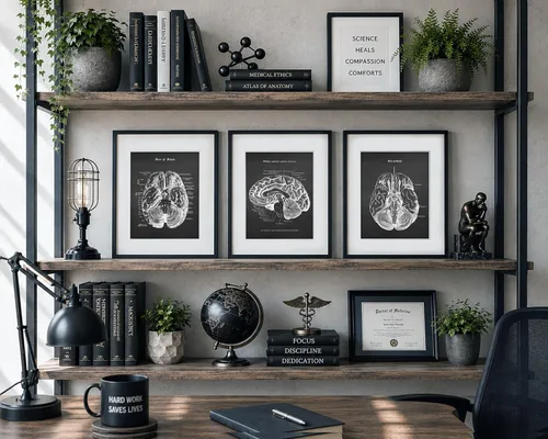 Vista 2 de Neuroscience Art set de 3 impresiones sin marco de arte de anatomía cerebral humana