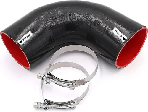 Vista 15 de 90 Grados ID 1 Pulgada (25mm) Manguera de Acoplador Reductor de Silicona Negra, 4 Capas Reforzadas, Longitud de Pata 4 Pulgadas (102mm) con 2