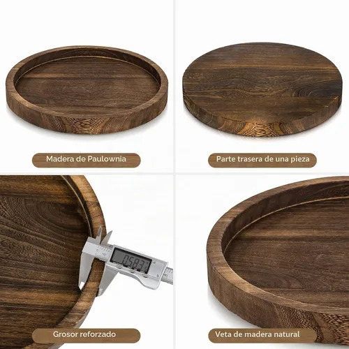 Vista 8 de Hanobe - Bandejas redondas de madera para decoración de centro de mesa Distressed Rustic Finish, 11" Tealight Pillar Candle Plates for Kitchen