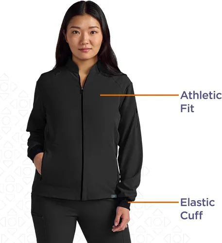 Vista 4 de ave. Women's Solano Four Pocket Athletic Scrub Jacket Negro
