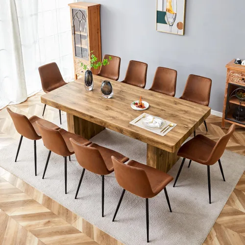 Vista 28 de gopop Mesa de comedor de mármol de 63 pulgadas, tablero de mesa de comedor MDF con patrón de mármol y base para cocina y comedor.
