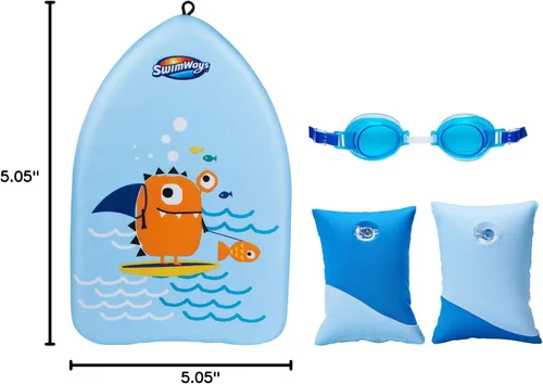 Vista 8 de SwimWays Paquete económico, gafas Guppy de cara de pez, natación suave y entrenador de patadas de monstruos marinos, aprende a nadar Kickboard