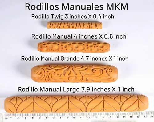 Vista 3 de MKM Pottery Tools Rodillos de mano de madera para arcilla (HR-12 puntos)
