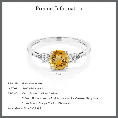 Vista 151 de Gem Stone King Anillo de compromiso de 3 piedras preciosas redondas de oro blanco de 10 quilates con piedra natal de 0.236 in con piedra natal
