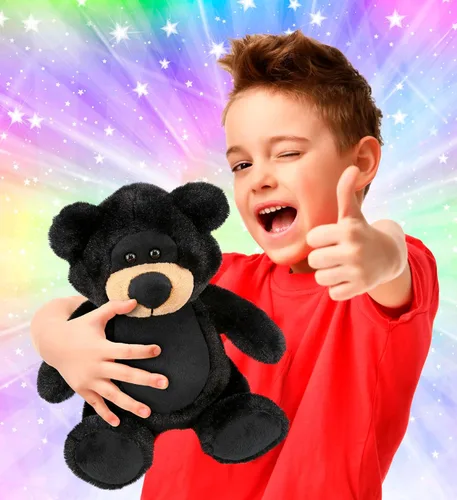 Vista 2 de DolliBu Oso negro de peluche, oso negro suave y abrazable, adorable juguete de peluche de oso para jugar, lindo regalo de vida salvaje para niños