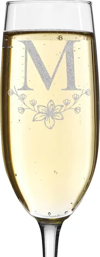 Vista 17 de shop4ever Monograma de letra floral de flauta de champán grabado con láser, 8 oz (L)