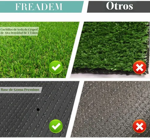 Vista 4 de Alfombra de césped artificial de 3 x 5 pies, alfombra de césped sintético FREADEM con drenaje/respaldo de goma, alfombra de césped artificial