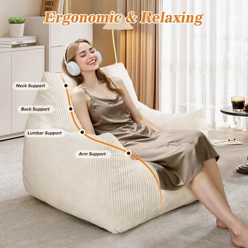 Vista 7 de Puf grande para adultos, ultra suave, para sala de estar Beige