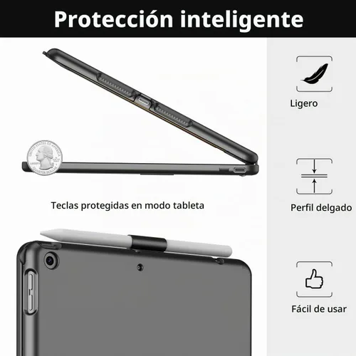 Vista 3 de TQQ Touch Funda para iPad de 9ª generación con teclado (10.2 pulgadas, 2021), trackpad multitáctil, cubierta protectora giratoria de 360°
