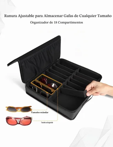 Vista 3 de Bukere Sunglasses Organizer Case, 18 Adjustable Slots for Multiple Pairs Eyeglasses, Travel Glasses Holder Storage Box Grisoscuro