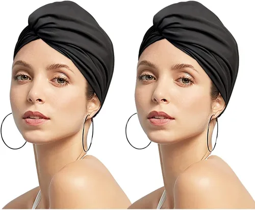 Vista 3 de Gorro de natación elástico para mujer, pelo largo y corto, plisado, anudado, suave, no resistente al agua