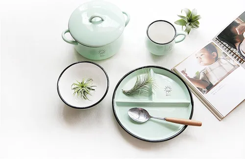 Vista 3 de CoCoMe Round Smile Sun - Plato de ensalada de postre dividido de porcelana de cerámica, 8 pulgadas (1, verde)