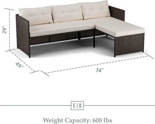 Vista 2 de Edenbrook Bayview - Mueble de ratán para patio, mueble de exterior para mezclar y combinar, solo sofá en forma de L, ratán marrón/crema