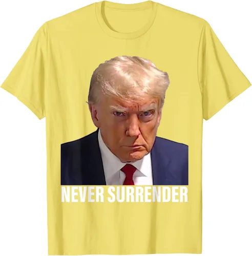 Vista 34 de Camiseta Pro Trump Mugshot Never Surrender para hombre y mujer, Negro