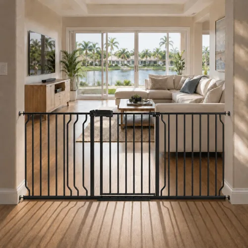 Vista 14 de Puertas de bebé extra anchas para puertas 52.76"-62.20" Puerta de bebé extra ancha Puerta para perros Montada a presión Sin perforación con paso
