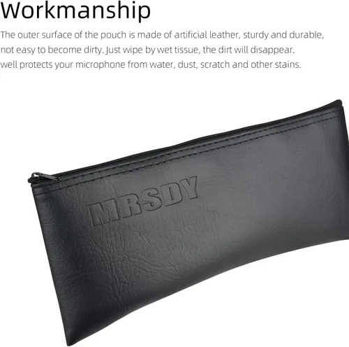 Vista 6 de MRSDY Bolsa para micrófono, bolsa negra con cremallera para micrófono, micrófono inalámbrico, protector de micrófono vocal a prueba de golpes, bolsa