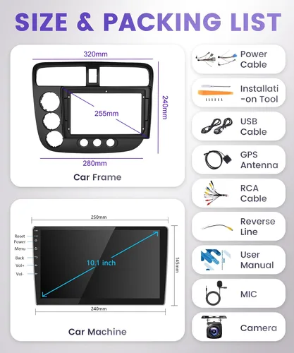 Vista 8 de 【DSP integrado】Estéreo de coche Android para Honda Civic 2001 2002 2003 2004 2005 Radio inalámbrica Carplay Android Auto GPS Chip, pantalla táctil