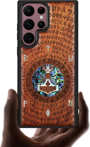 Vista 8 de Carveit Funda de madera de diseñador para Samsung Galaxy S22 Ultra (grabado en madera e incrustaciones de carcasa), funda de madera compatible
