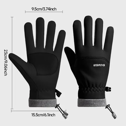 Vista 3 de Winter Thermal Cycling Gloves, Windproof Faux Leather with Adjustable Drawstring & Touchscreen Fingers, Non-Slip Grip for Cold Weather Biking, Black
