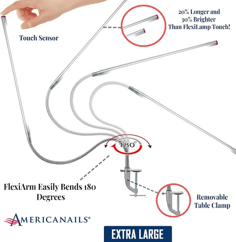 Vista 4 de Americanails FlexiLamp Touch XL - Lámpara LED de escritorio de mesa, abrazadera extraíble, iluminación ajustable para estaciones de uñas, luz