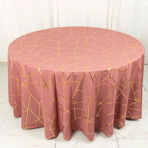 Vista 7 de Balsa Circle Mantel redondo de poliéster con diseño geométrico metálico de 120 pulgadas, color canela y oro rosa Rosa canela