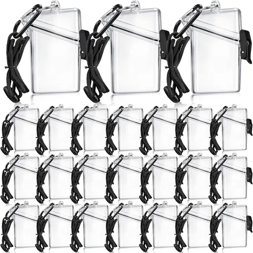 Vista 7 de Outus Paquete de 2 fundas impermeables para tarjetas de identificación, impermeables, transparentes, verticales, con mosquetón de cordón y llavero