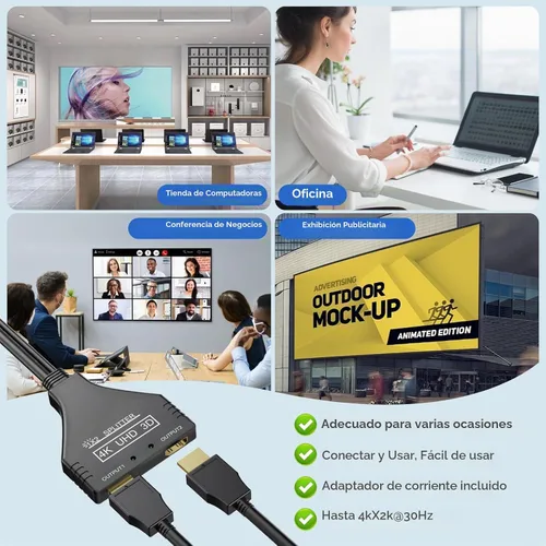 Vista 2 de BATU Divisor HDMI 1 en 2 salidas 4k 30hz cable HDMI 2.0 macho a doble hembra con cable USB de alimentación para HD, LED, LCD, TV, monitores