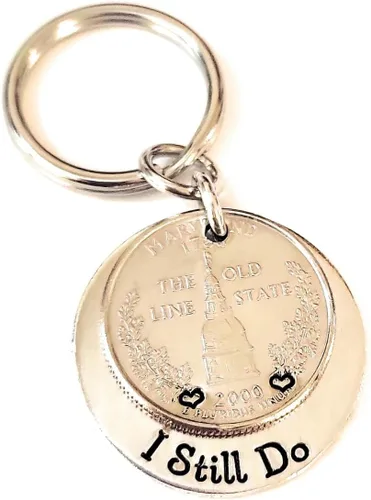 Vista 8 de Tucker's Trinkets And Treasures 25th Anniversary Year Quarter, I Still Do Key Chain, 25th Wedding Anniversary