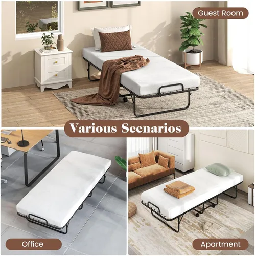 Vista 8 de DORTALA Cama plegable de metal plegable, cuna de colchón de espuma viscoelástica con marco de metal súper resistente y resistente, cama de invitados