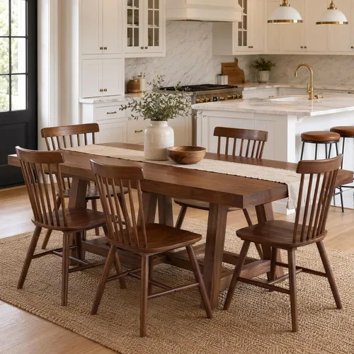 Vista 14 de Juego de 4 sillas de comedor Windsor, sillas de cocina de estilo granja con respaldo de vástago, sillas laterales de madera maciza sin brazos