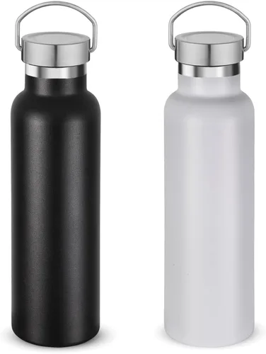 Vista 30 de Neihepal Botellas de agua de acero inoxidable negras, botella de viaje de doble pared con aislamiento al vacío de 20 onzas con tapa a prueba