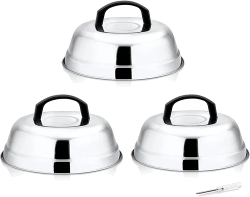 Vista 10 de Leonyo Tapa de cúpula de fusión de queso de 9 pulgadas, accesorios de plancha de acero inoxidable, cubierta duradera para cocinar al vapor