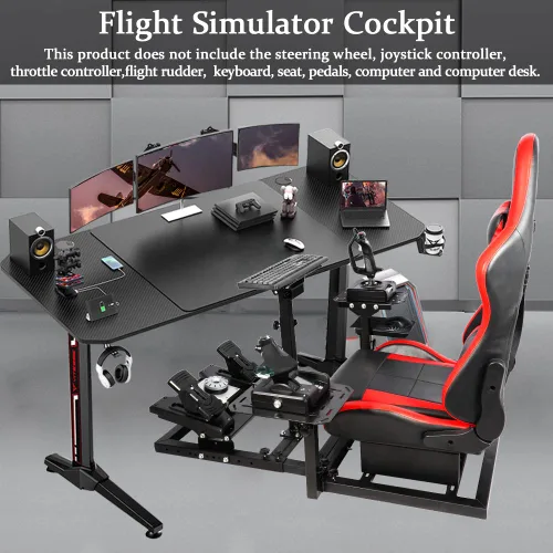 Vista 5 de Supllueer Racing Flight Simulator Cockpit fit Thrustmaster HOTAS Warthog Honeycomb Logitech G25 X52 Wheels,Pedals,Throttle,Joystick Keyboard,Seat