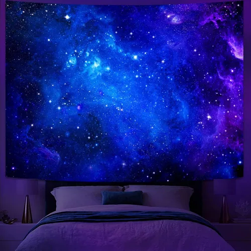 Vista 9 de Faxdong - Tapiz de galaxia, universo, espacio, noche estrellada con luz negra, nebulosa misteriosa, estrellas, tapices para el techo