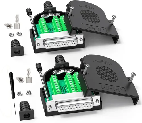 Vista 13 de Paquete de 2 placas de conexión macho DB25, adaptador de terminal D-Sub de 25 pines sin soldadura con terminales de tornillo, módulo de conector