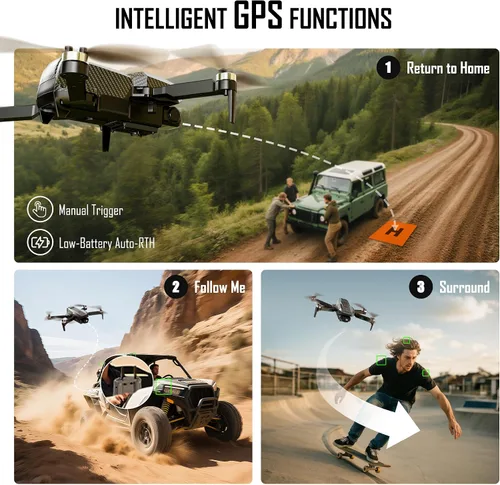 Vista 3 de Drone GPS con cámara 4K para adultos, FPV RC Quadcopter, tiempo de vuelo de 90 minutos, retorno automático, seguimiento GPS, vuelo circular