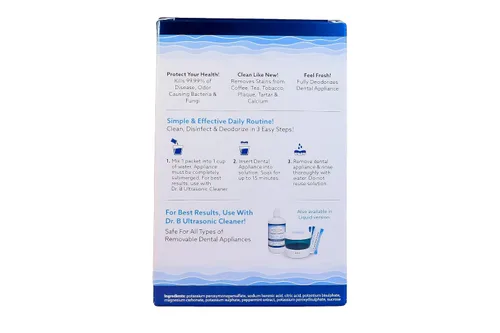 Vista 3 de Dr. B Dental Solutions Limpiador en polvo de cristal, ideal para aparatos orales, dentaduras, protectores nocturnos, retenedores, alineadores
