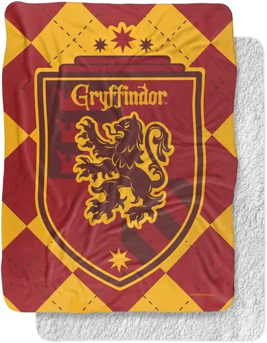 Vista 13 de Manta de Harry Potter, 50 x 60 pulgadas, Gryffindor Plaid Sigil Silky Touch Sherpa Back Manta súper suave