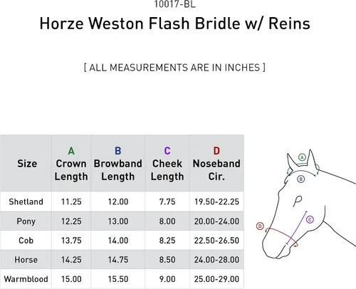 Vista 2 de HORZE Weston - Brida de cuero acolchada con muserola flash y riendas de tela Brida inglesa para caballos Negro