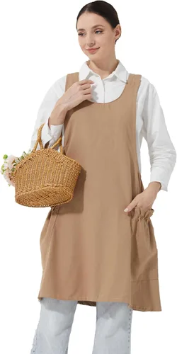 Vista 25 de Delantales ajustables con espalda cruzada para mujer con bolsillos de algodón y lino para cocinar y hornear