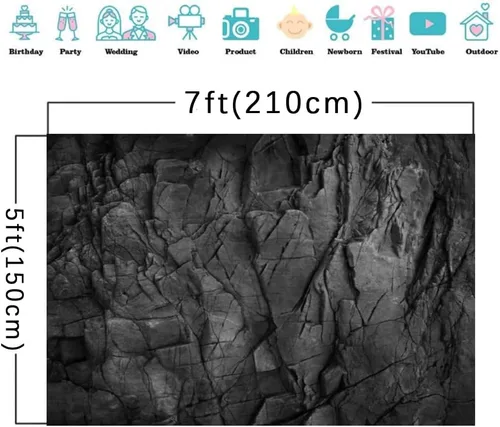 Vista 4 de Fondo fotográfico negro oscuro carbón piedra cueva mármol textura superficie patrón decoración fiesta fondo foto estudio fotográfico 7x5ft vinilo