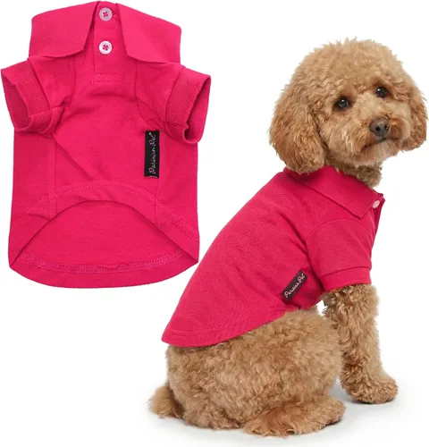 Vista 41 de Camisas Polo Parisian Pet - Camisa de Algodón Transpirable para Perros - Azul Sólido, Ropa de Verano con Capucha - Cuello con Botón para Perros