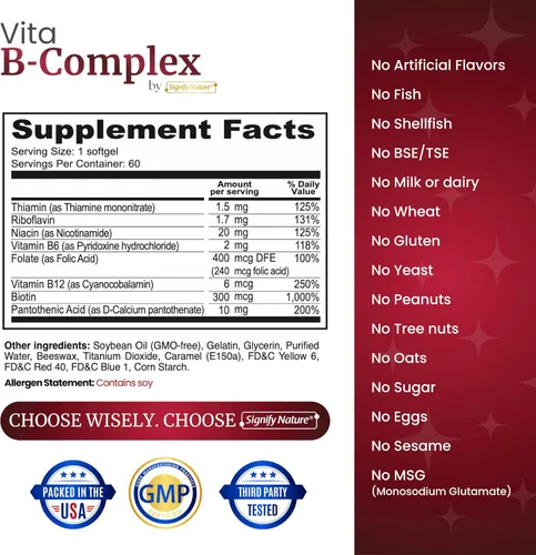 Vista 2 de SIGNIFY NATURE VitaBComplex - Vitaminas del complejo B para hombres y mujeres, 60 CT